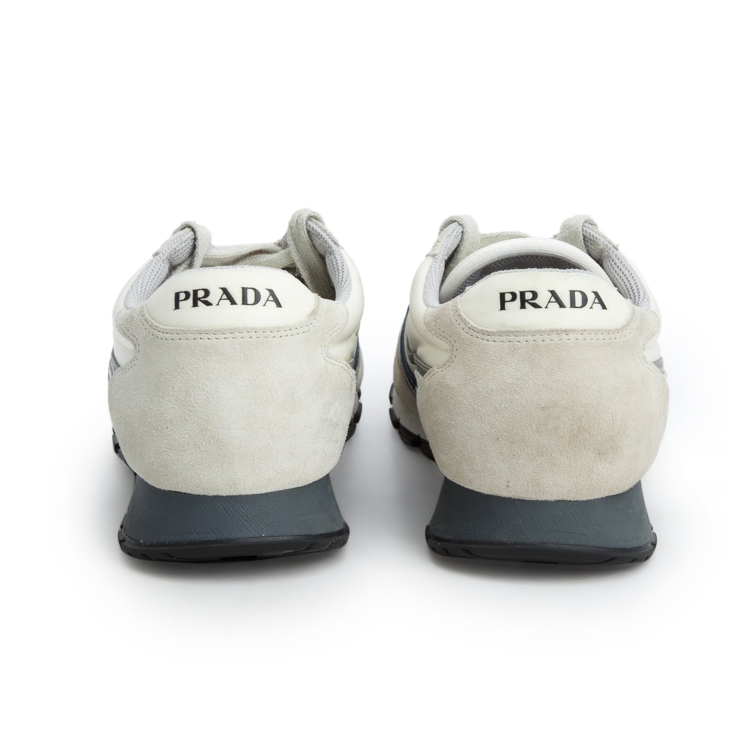 Prada Grey/Navy Suede Nylon Match Race Sneakers, Men's Size 7.5 w/ Box