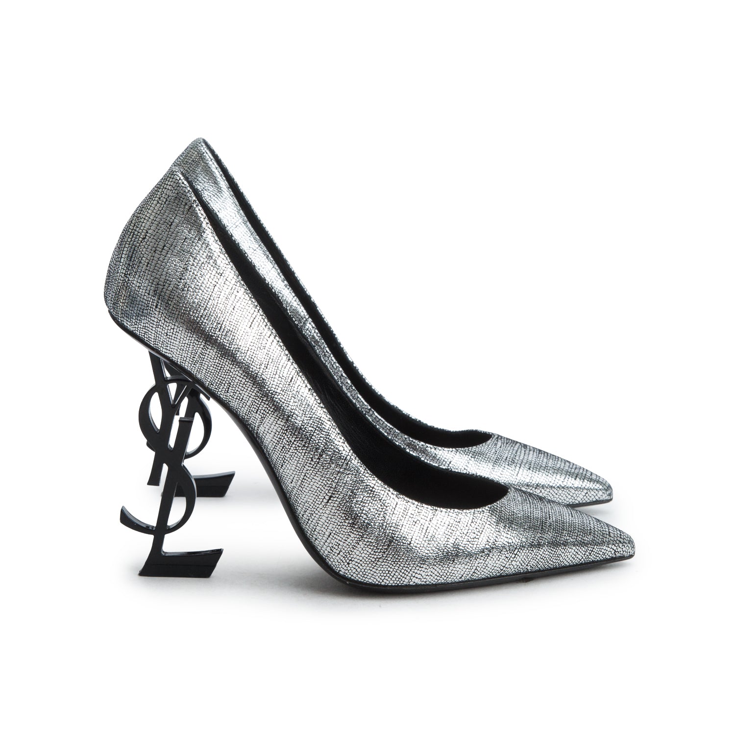 Saint Laurent Silver Leather Opyum Pumps, Women's Size 37