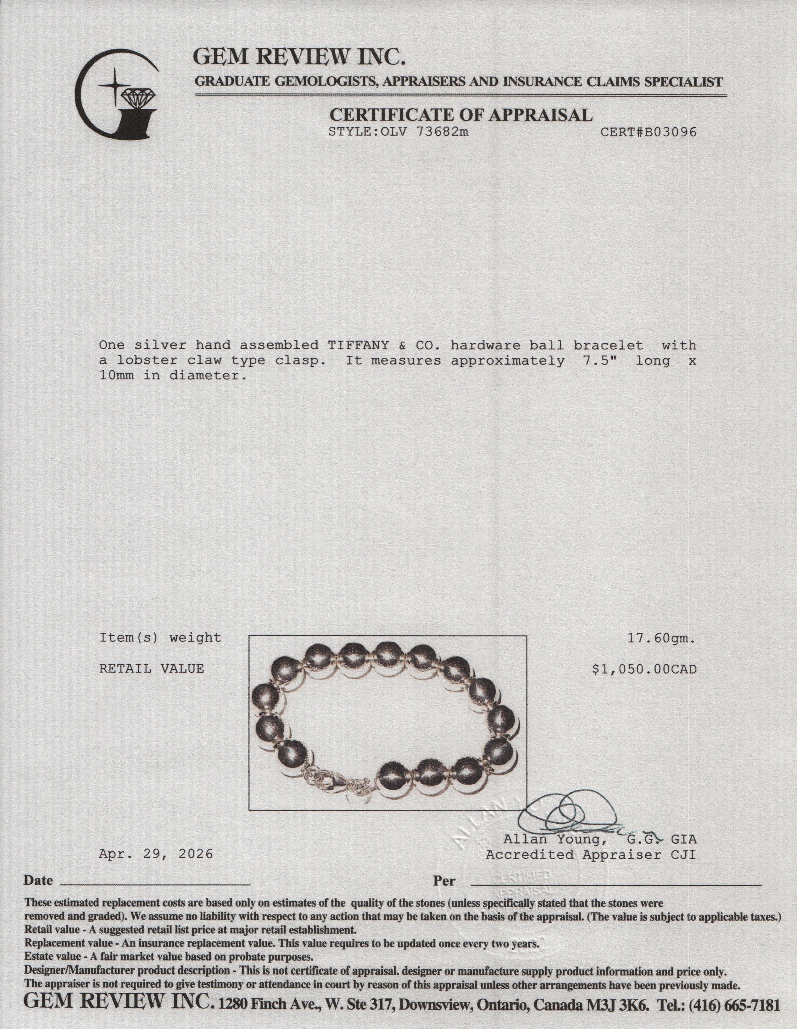 Tiffany & Co. Sterling Silver 10 MM HardWear Ball Bracelet