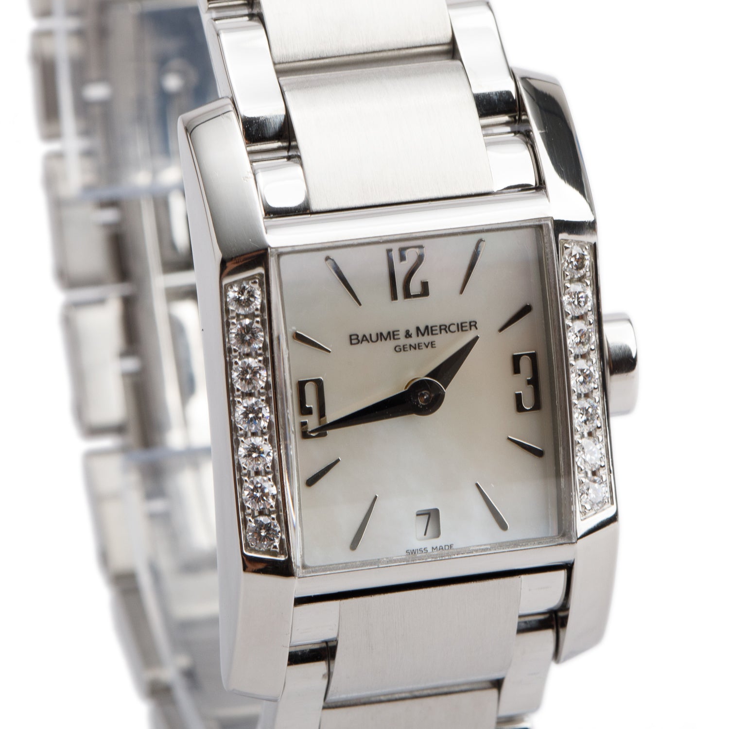 Baume & Mercier Stainless Steel Diamond Bezel Hampton Quartz Watch Mother of Pearl Dial 65516 w/ Box & Papers6