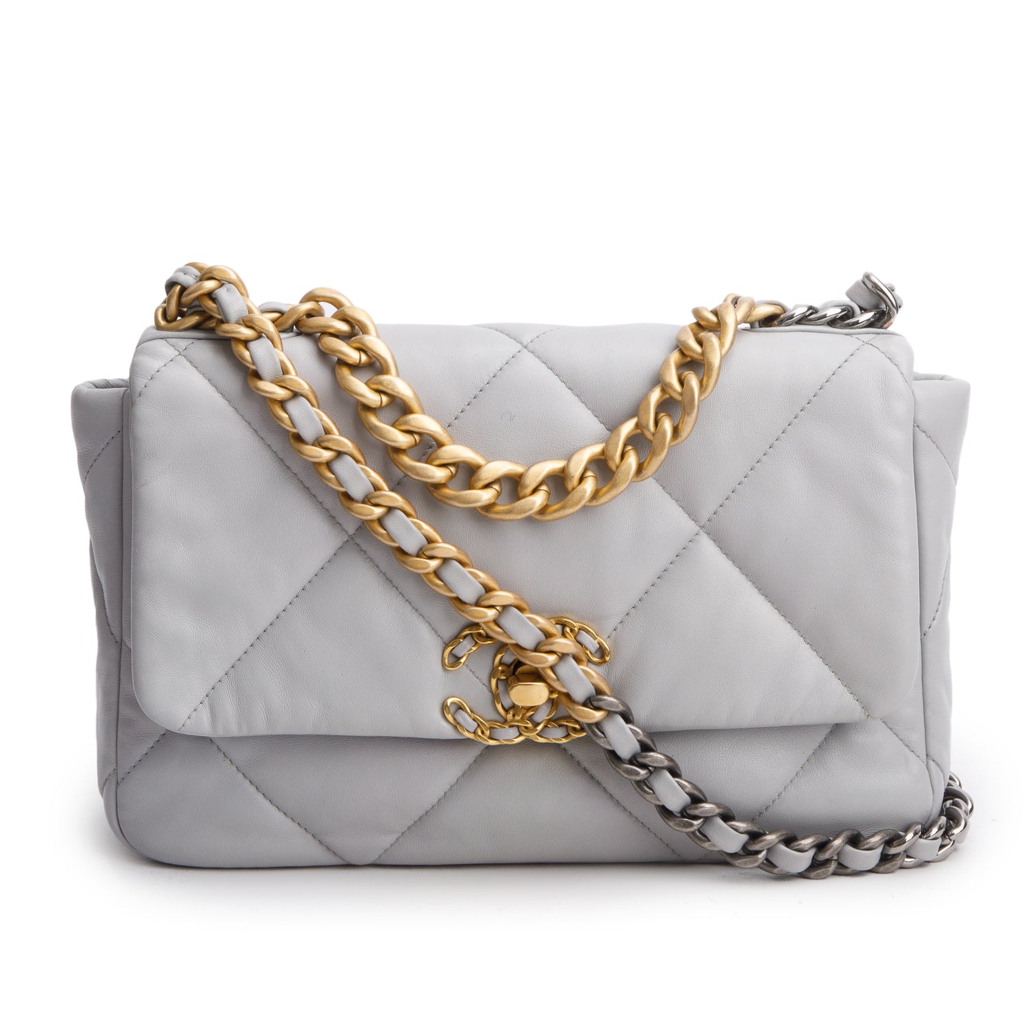 Chanel Grey Lambskin Leather Medium 19 Flap Bag w/ Box – OLIVER'S