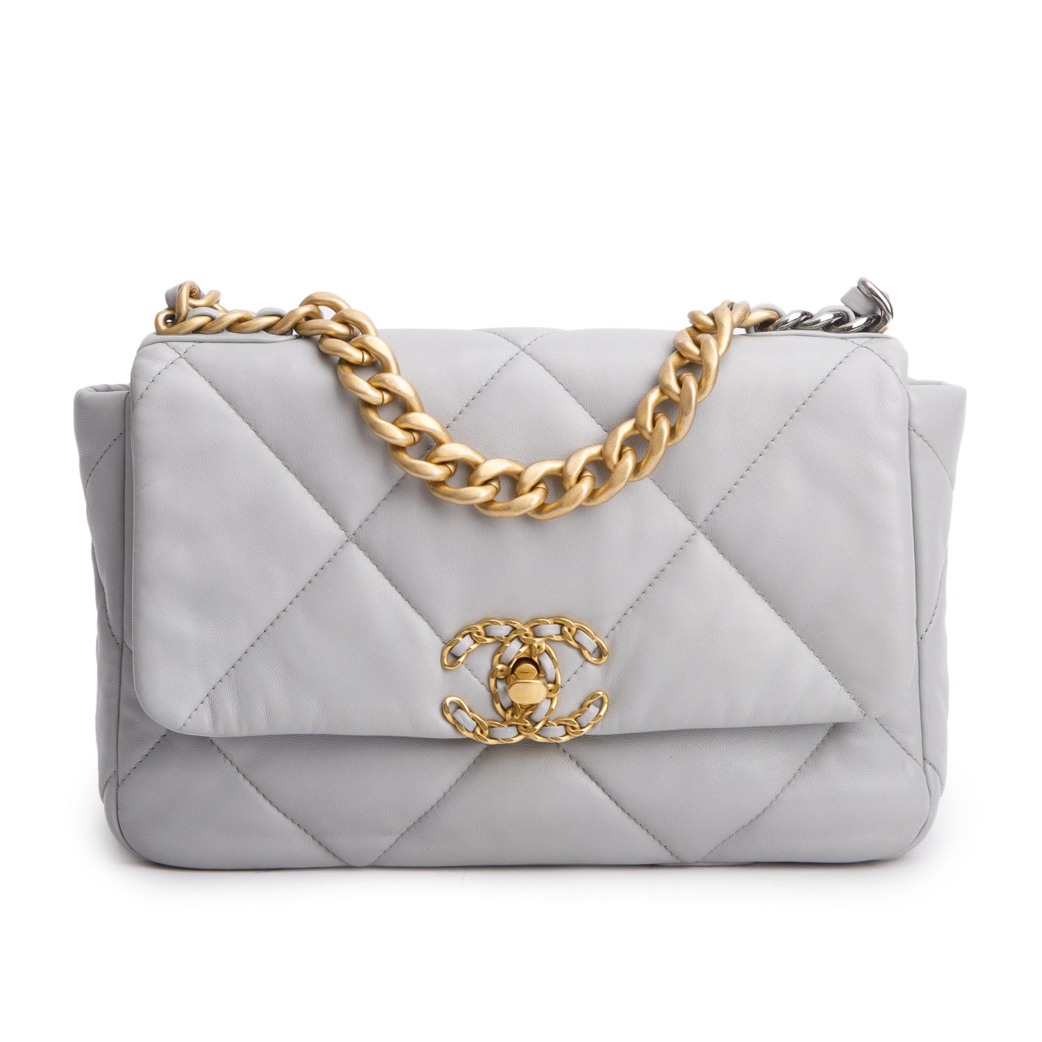 Chanel Grey Lambskin Leather Medium 19 Flap Bag w/ Box