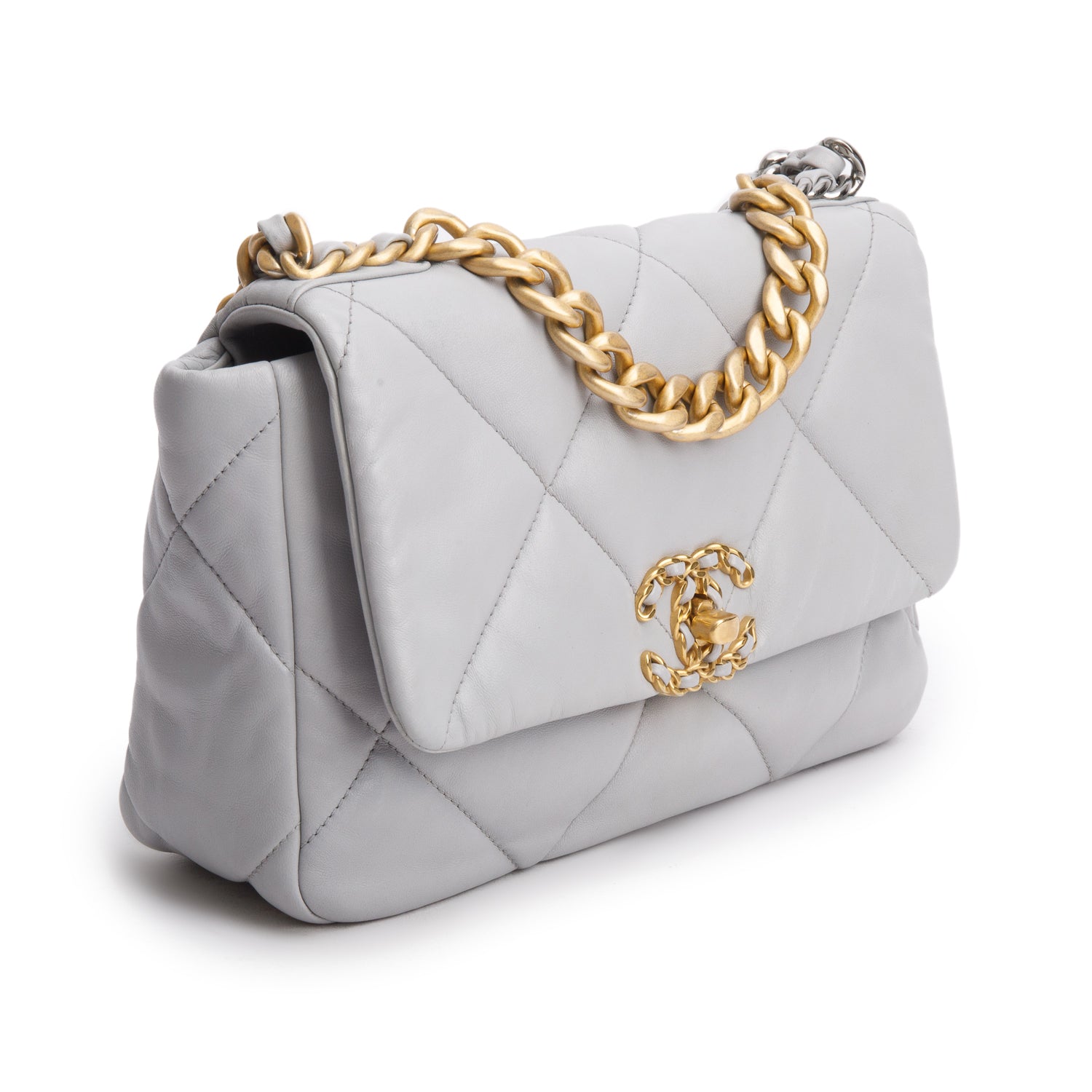 Chanel Grey Lambskin Leather Medium 19 Flap Bag w/ Box