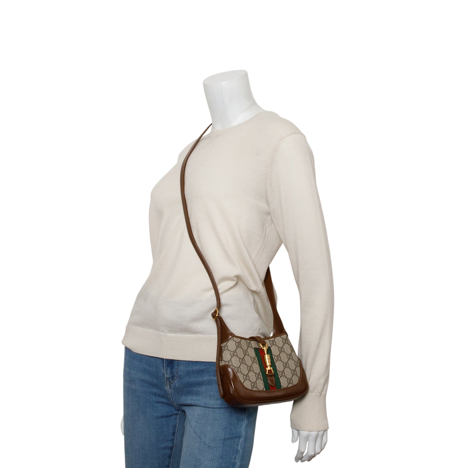 Gucci GG Supreme Monogram Azalea Calfskin Web Mini Jackie 1961 w/ Strap