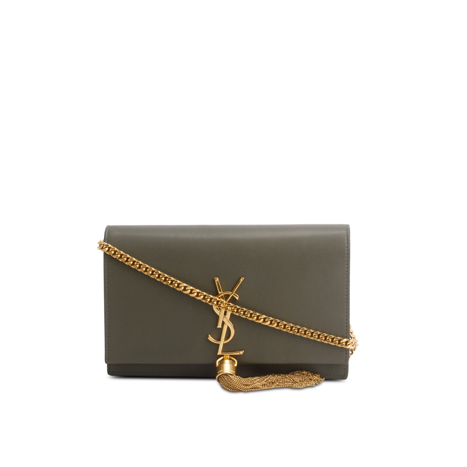 Saint Laurent Green Leather Kate Tassel Wallet on Chain