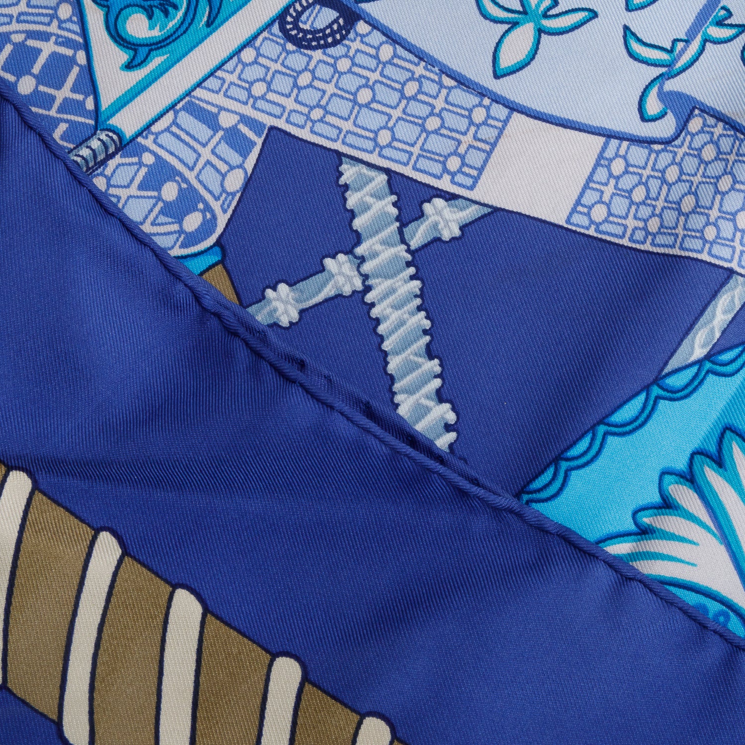 Hermes Blue 'Etendards et Bannieres' Silk Scarf 90 w/ Box