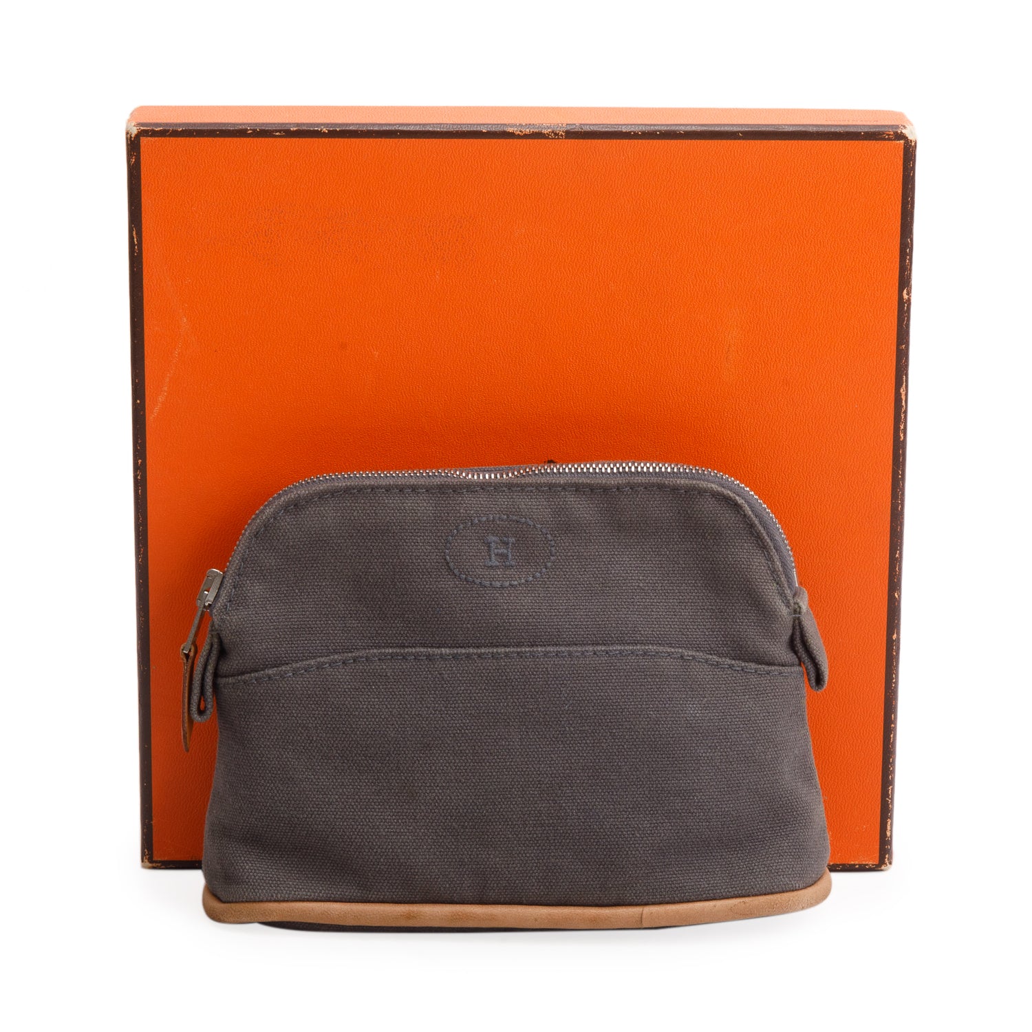 Hermes Grey Toile Mini Bolide Cosmetic Pouch w/ Box