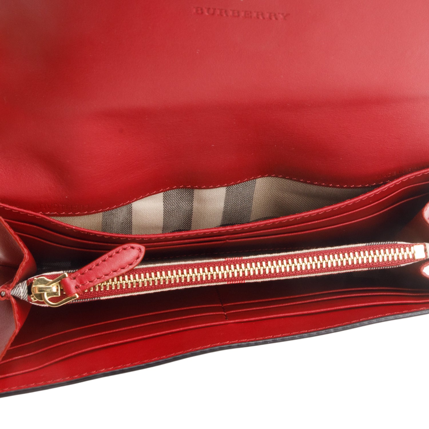 Burberry Red Soft Grain Calfskin Halton Long Wallet w/ Box