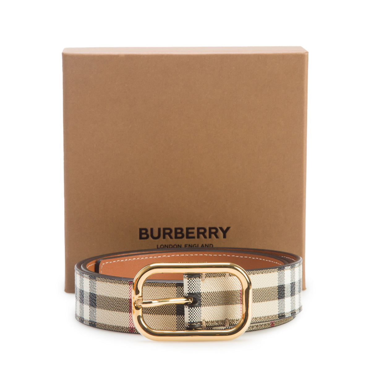 Burberry Beige Nova Check Belt, Size M w/ Box