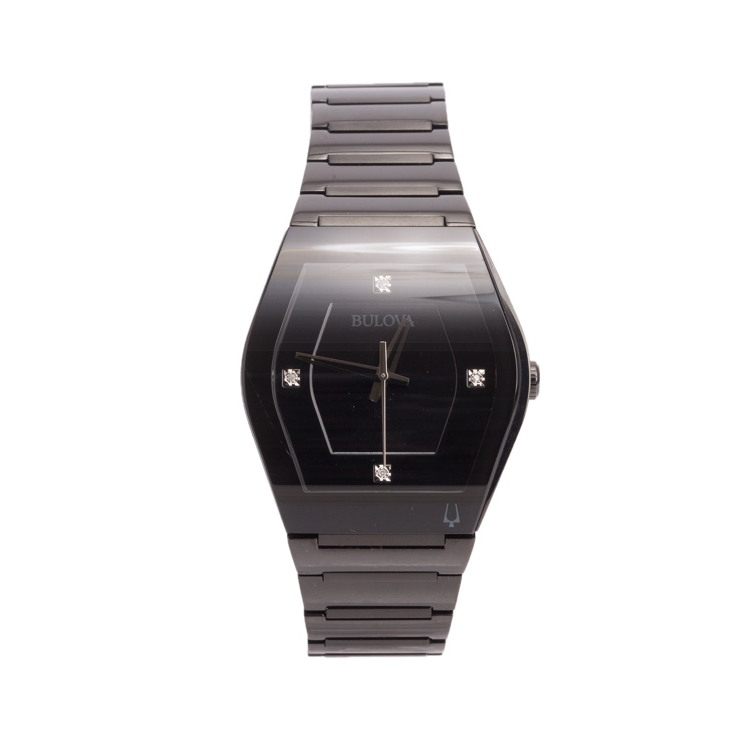 Bulova Black Stainless Steel 40 MM Quartz Watch Black Diamond Dial 98D177 w/ Box