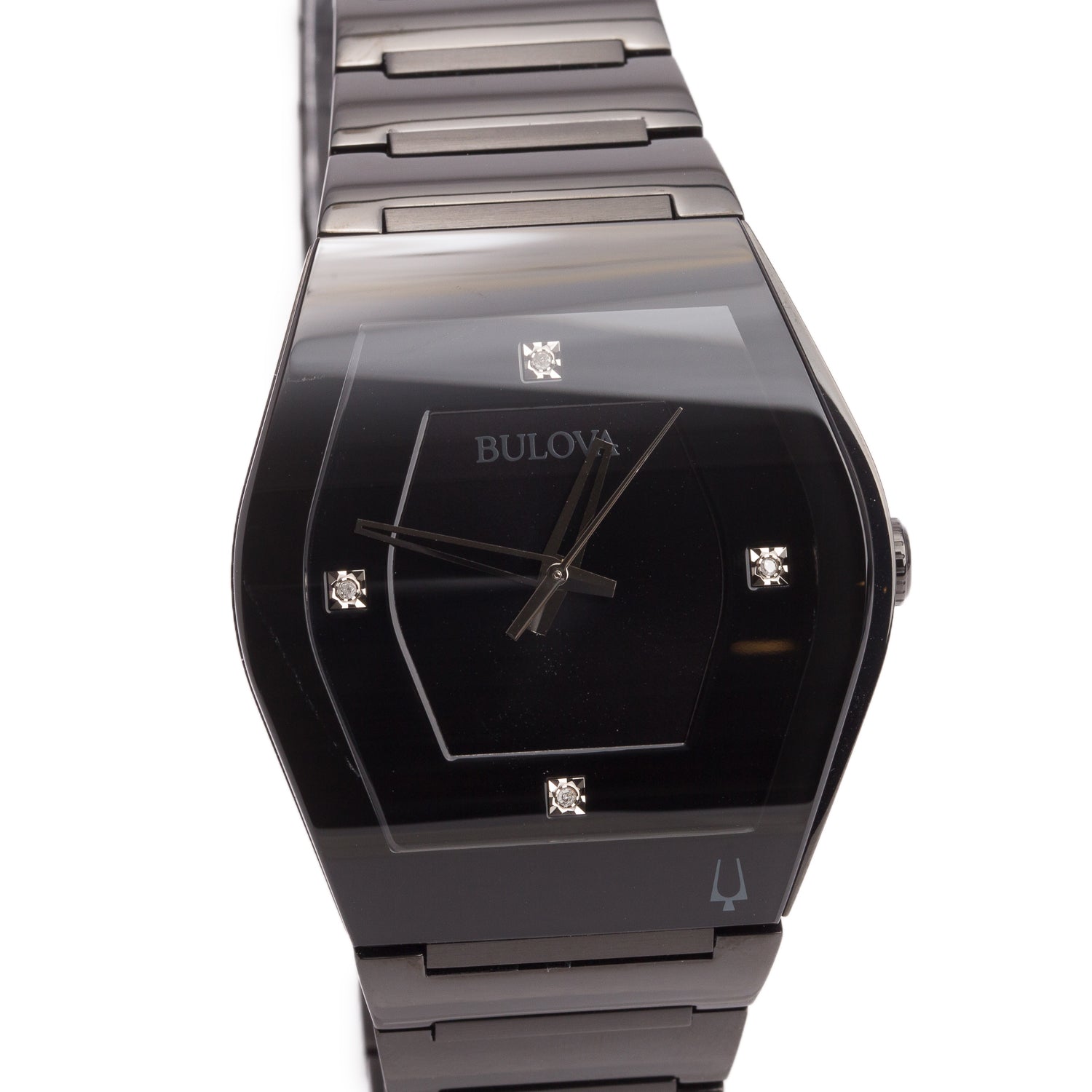 Bulova Black Stainless Steel 40 MM Quartz Watch Black Diamond Dial 98D177 w/ Box