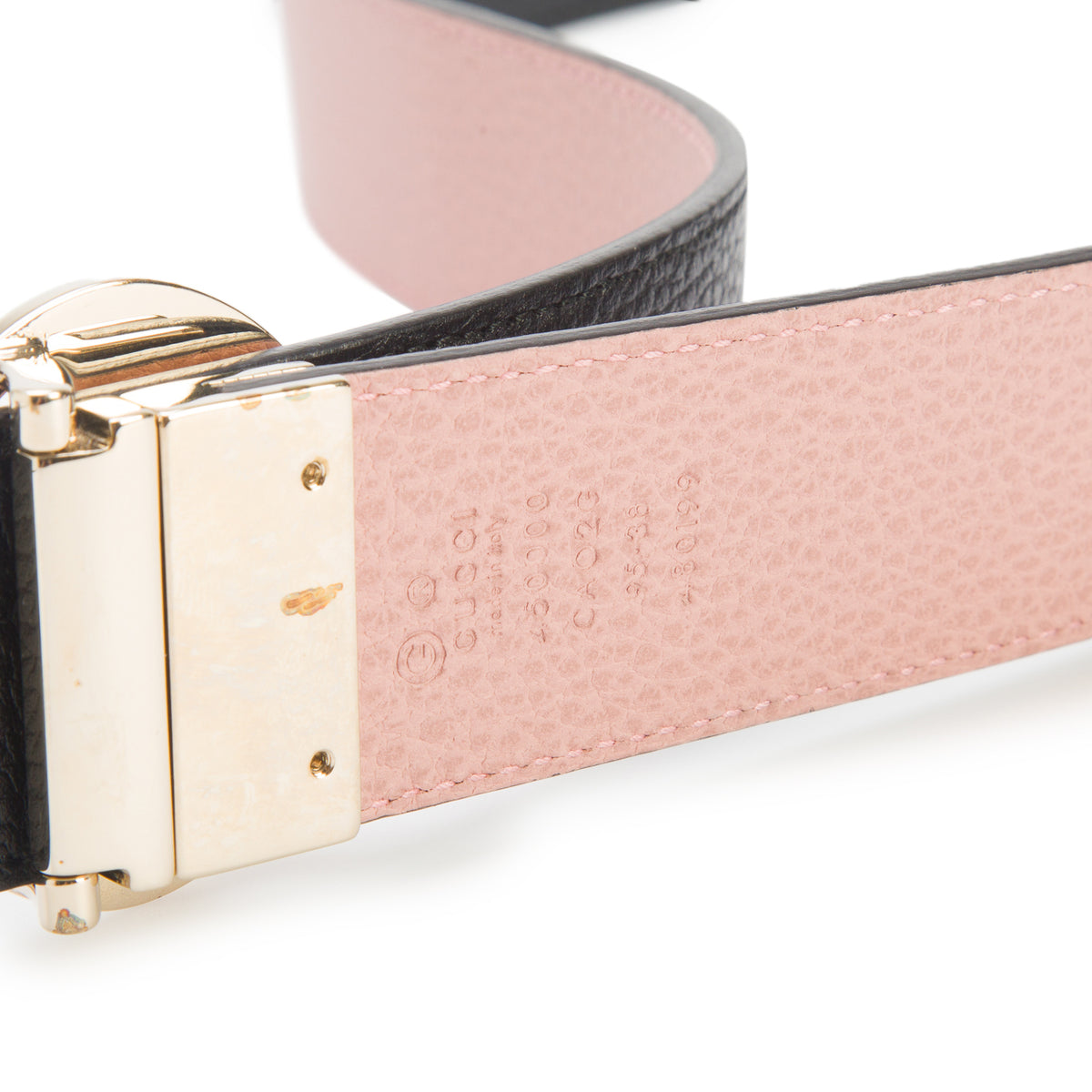 Gucci Black/Pink Dollar Calfskin 1973 Reversible Belt 95 38, w/ Receipt