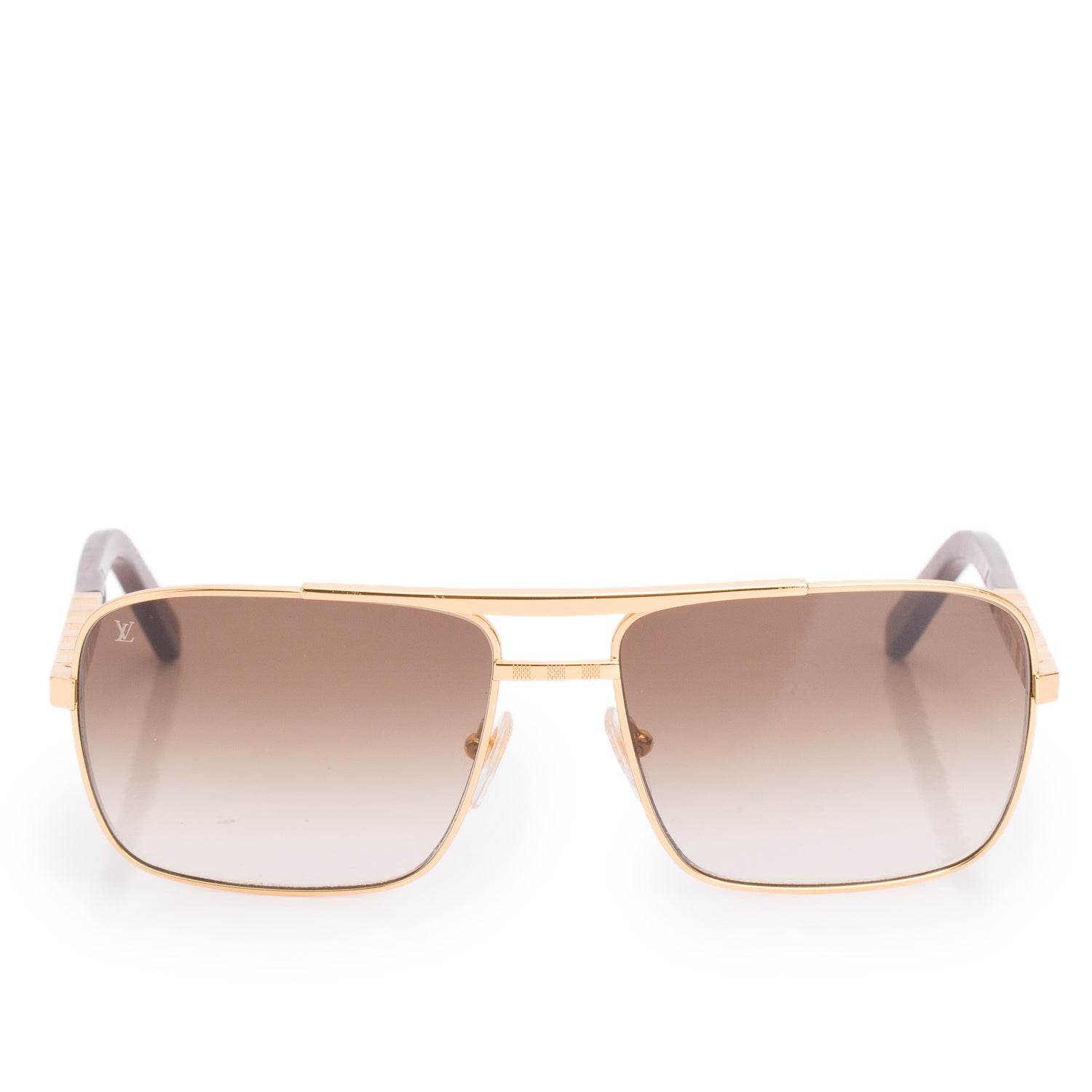 Louis Vuitton Z0259U Gold-Tone Damier Attitude Aviator Square Sunglasses w/ Case