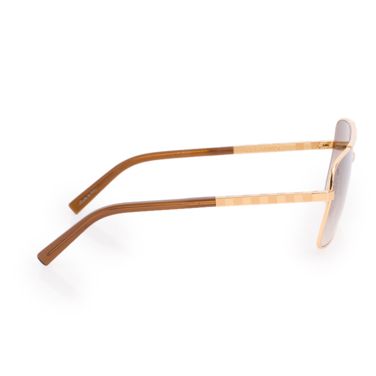 Louis Vuitton Z0259U Gold-Tone Damier Attitude Aviator Square Sunglasses w/ Case