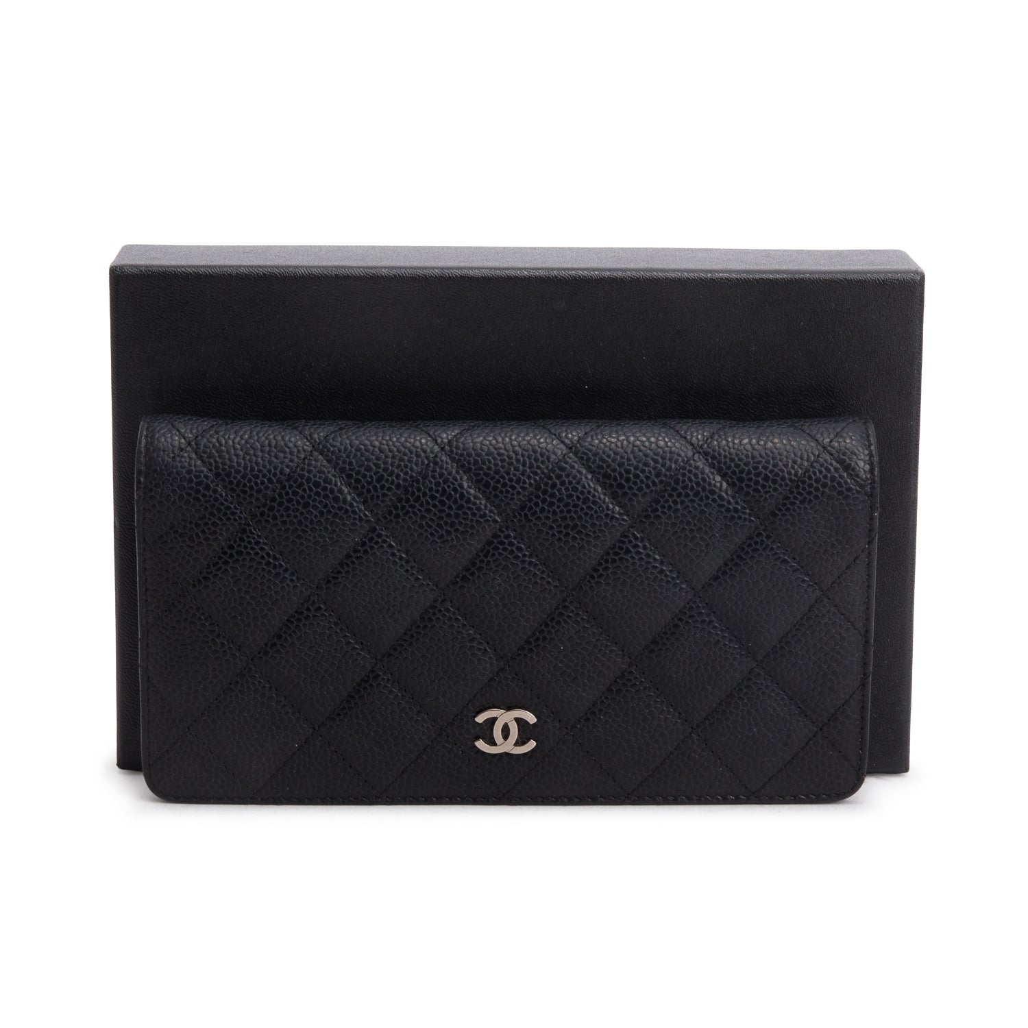 Chanel Black Caviar Quilted Yen Wallet w/ Box & Authenticity Card