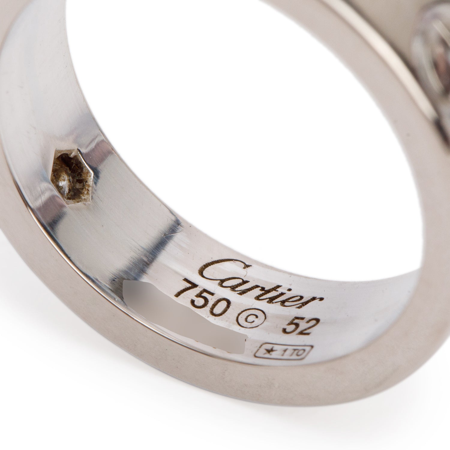 Cartier 18k White Gold 3 Diamond 5.5 MM Love Ring, Size 52 6