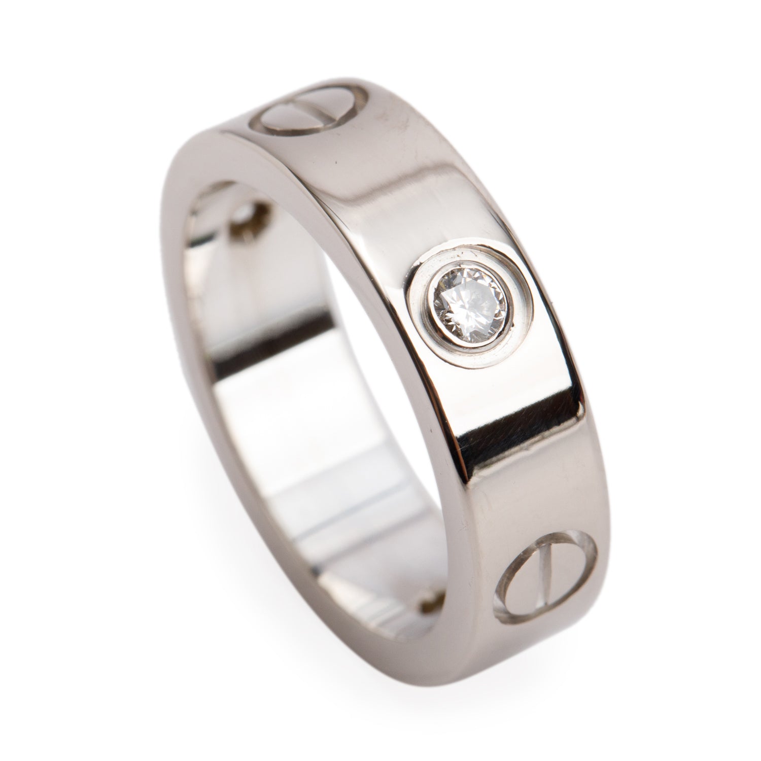 Cartier 18k White Gold 3 Diamond 5.5 MM Love Ring, Size 52 6
