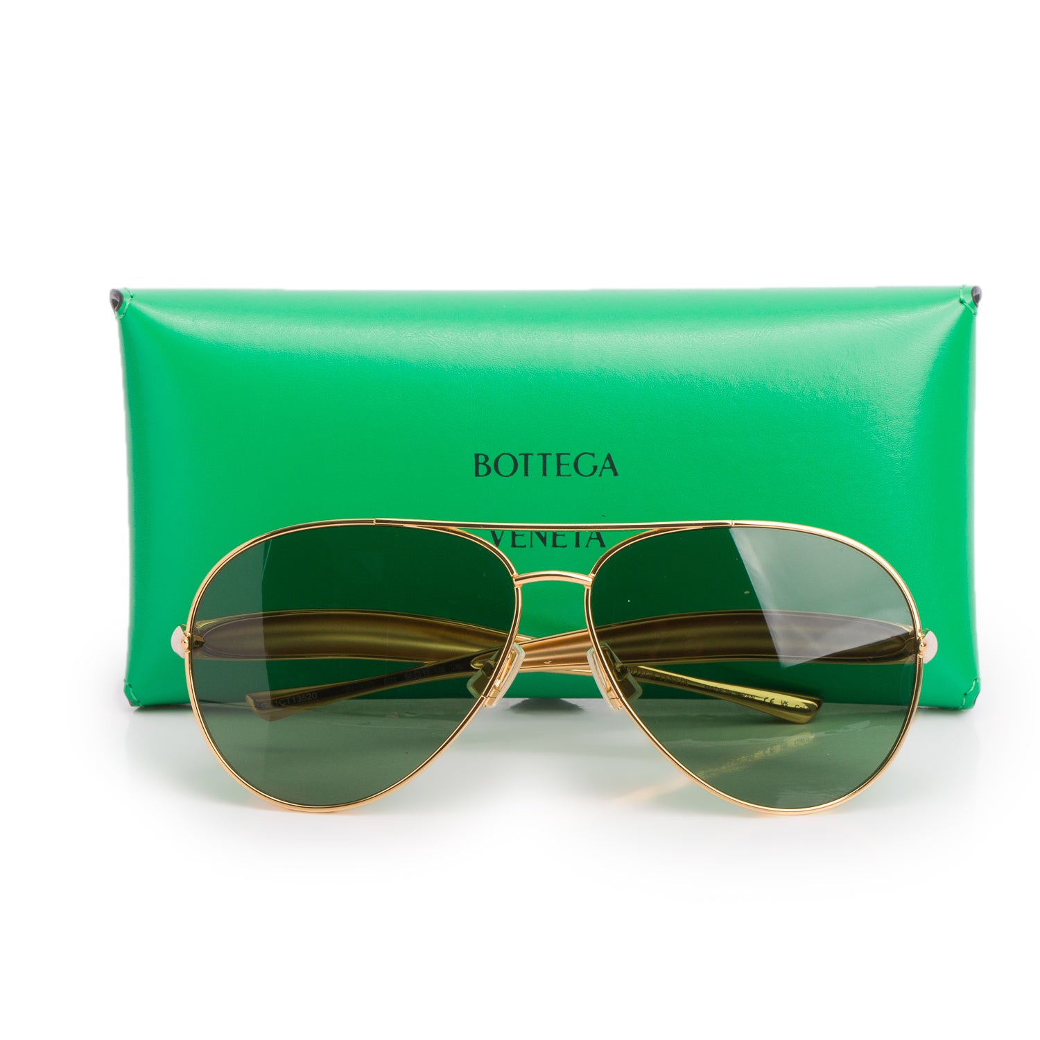 Bottega Veneta BV1305S Gold Sardine Pilot Sunglasses w/ Case