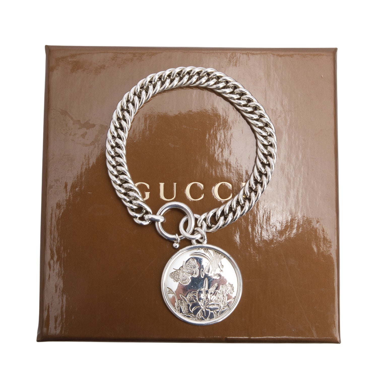 Gucci Sterling Silver Flora Charm Bracelet w/ Box