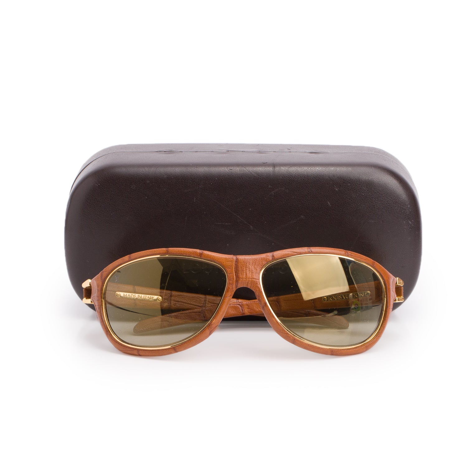 Louis Vuitton Z0238W Brown Wood Oval Intuition Sunglasses w/ Case