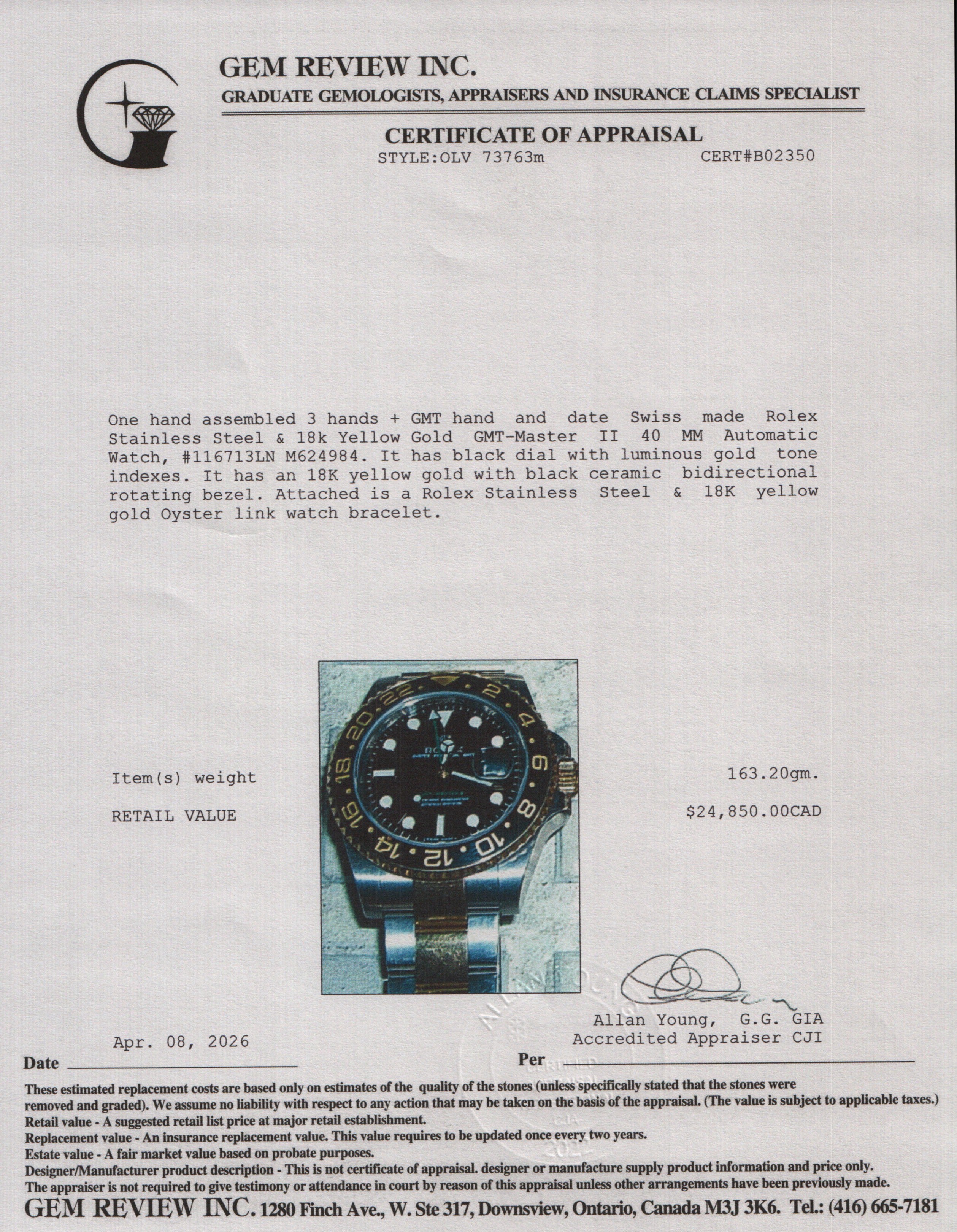 Rolex Stainless Steel & 18k Yellow Gold GMT-Master II 40 MM Automatic Watch 116713LN w/ Box & Papers