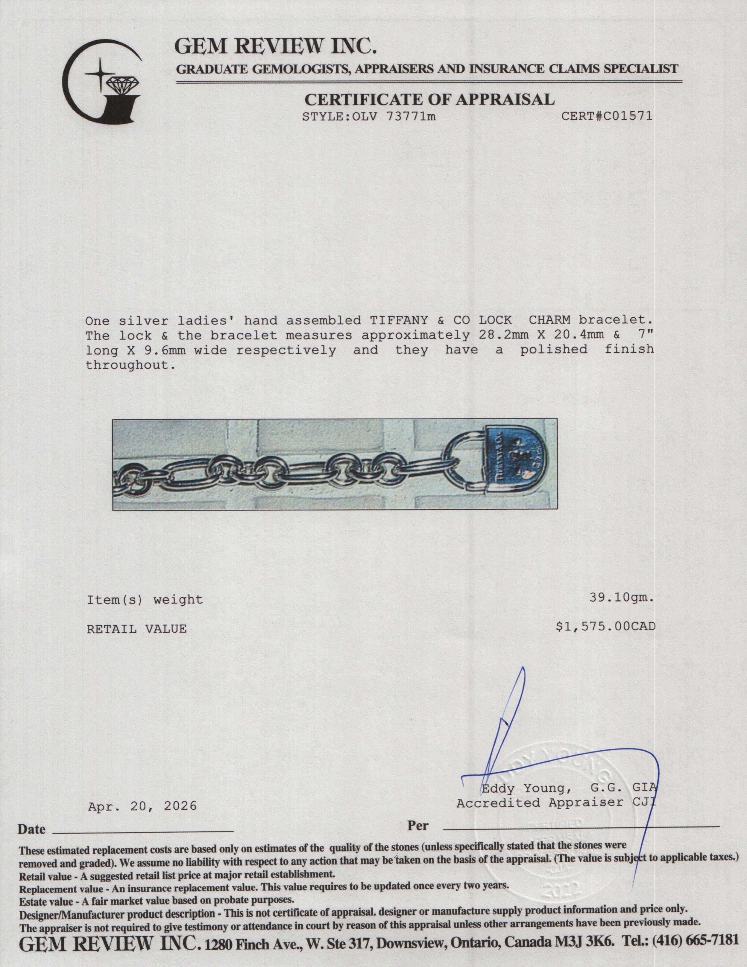 Tiffany & Co. Sterling Silver Arc Lock Charm Bracelet