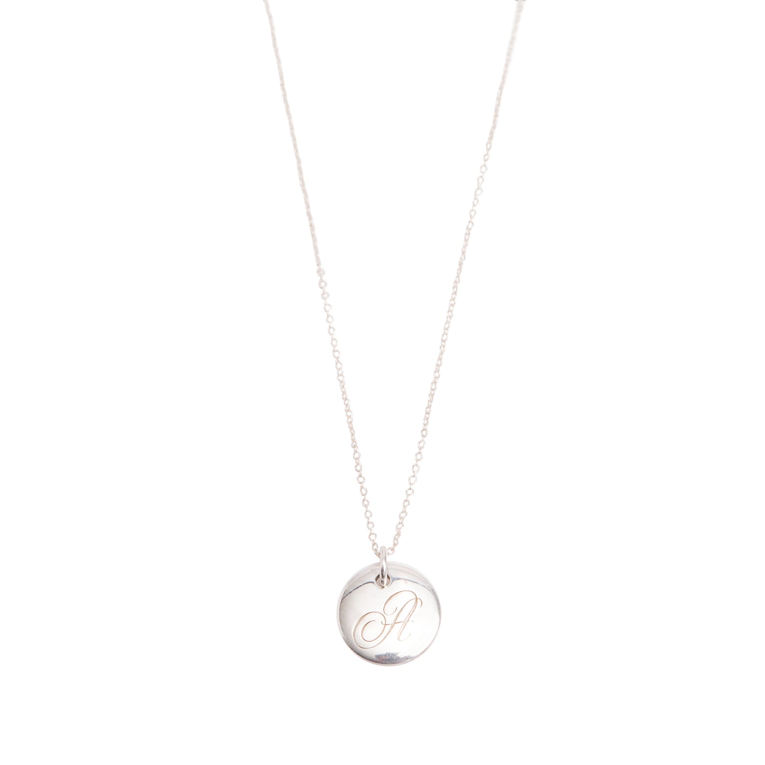 Tiffany & Co. Sterling Silver Notes Alphabet Letter 'A' Small Disc Pendant Necklace