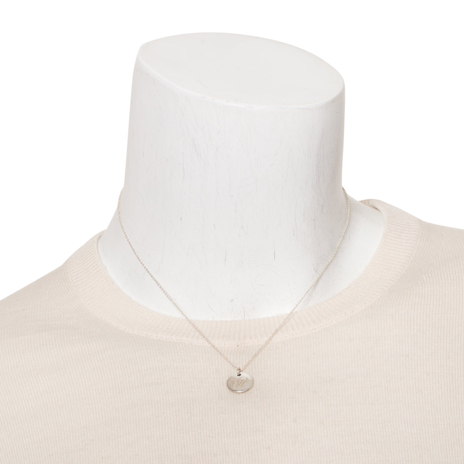 Tiffany & Co. Sterling Silver Notes Alphabet Letter 'A' Small Disc Pendant Necklace