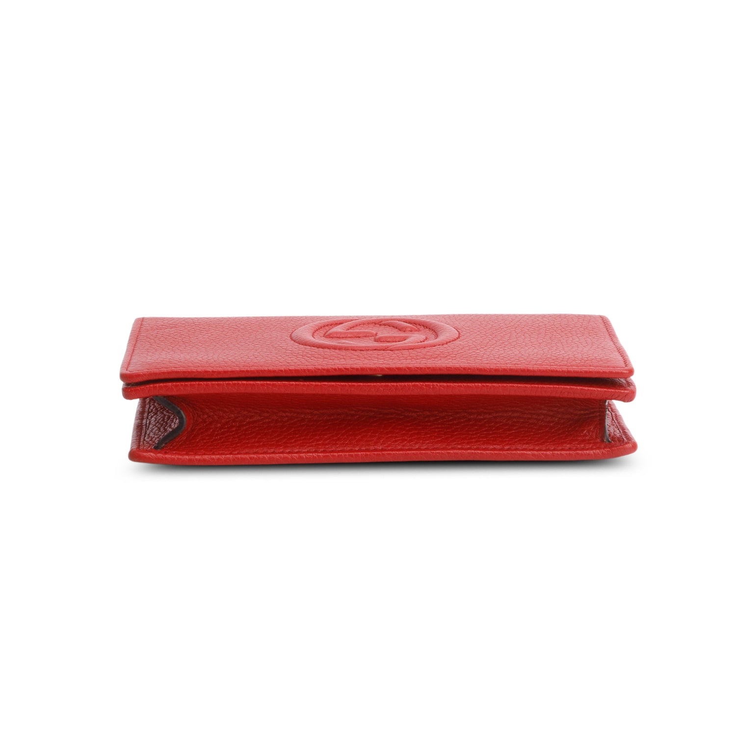 Gucci Red Pebbled Calfskin Soho Wallet on Chain w/ Box