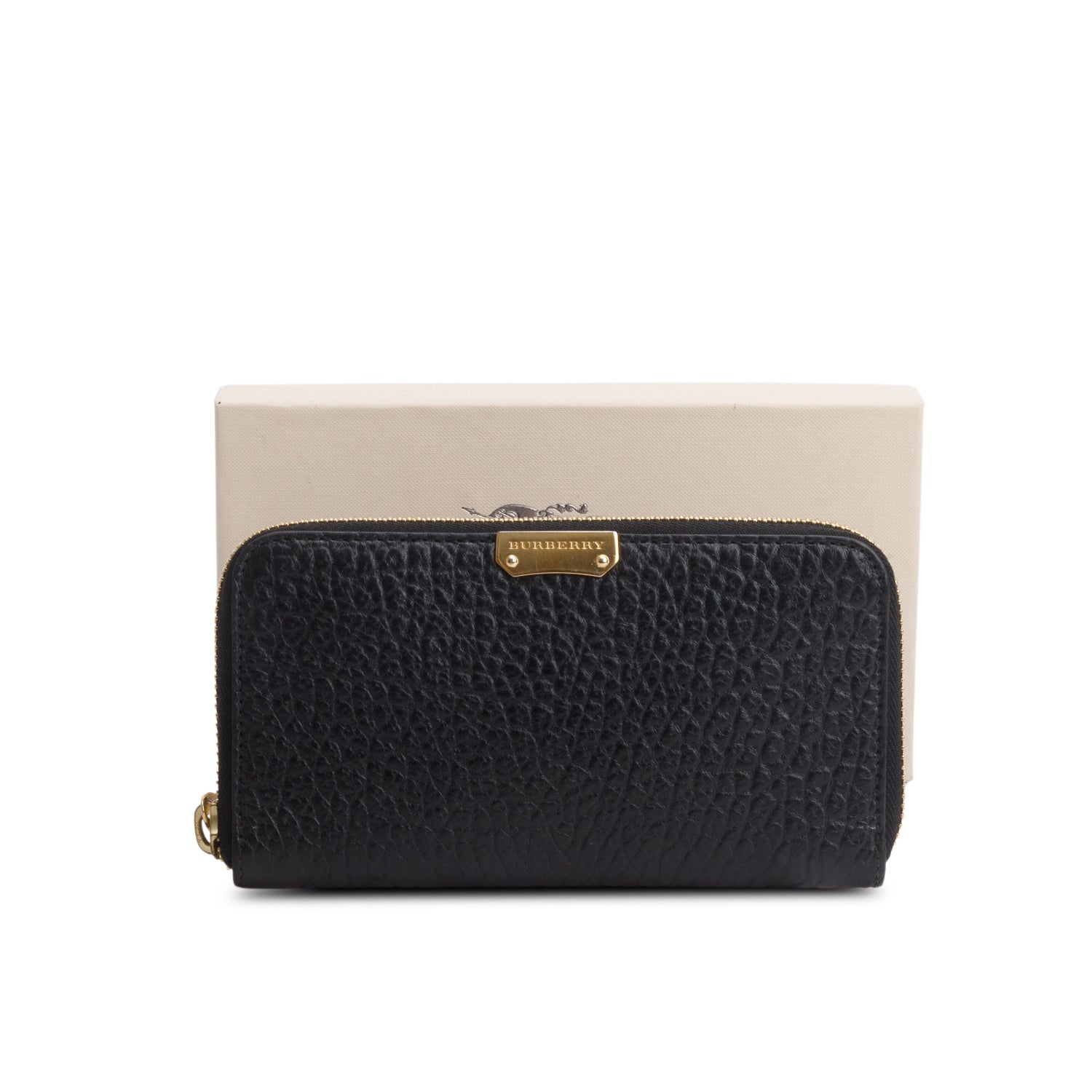 Burberry Black Grained Leather Alvington Continental Zip Wallet w/ Box