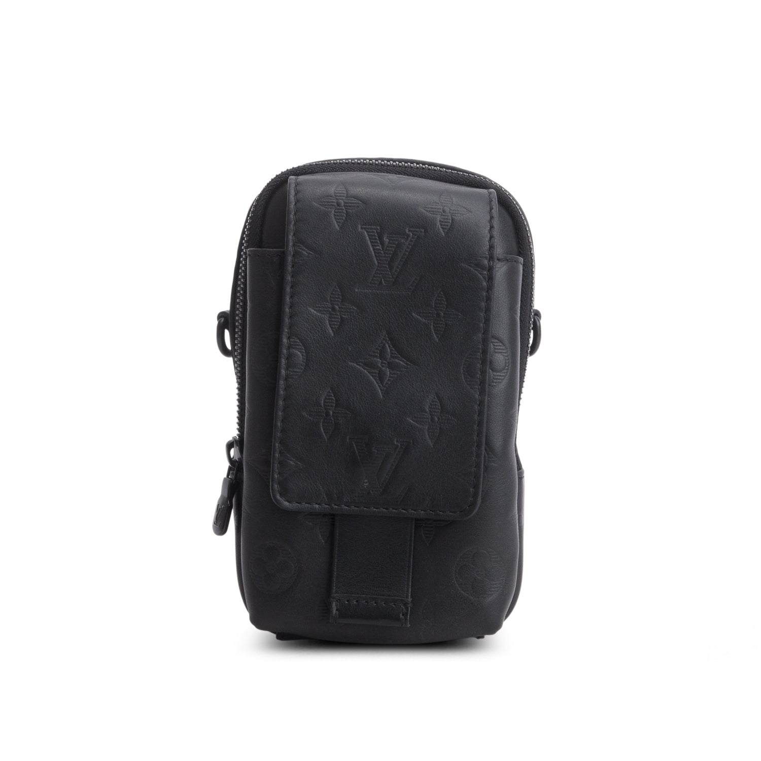 Louis Vuitton Black Calfskin Monogram Shadow Double Phone Pouch NM