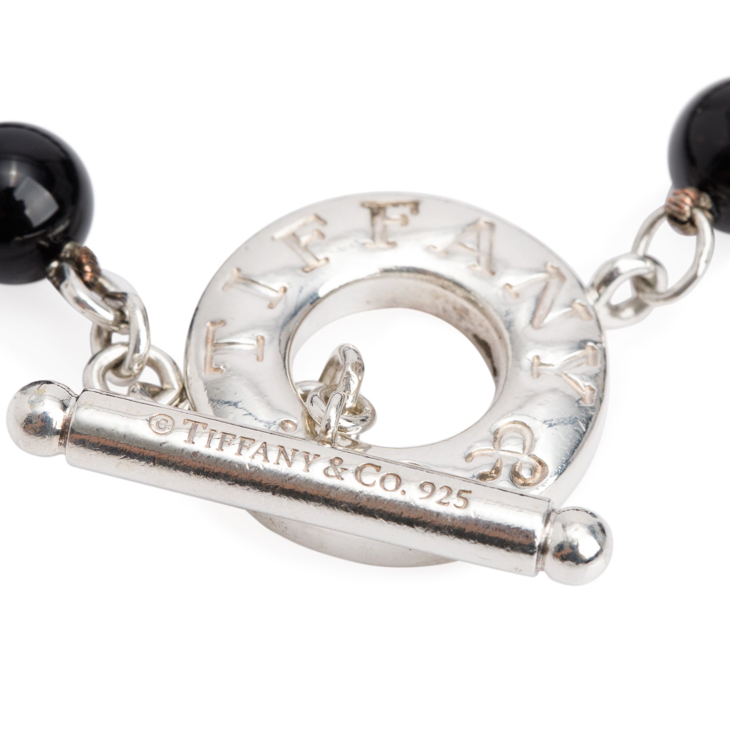 Tiffany & Co. Sterling Silver Black Onyx Bead Toggle Bracelet