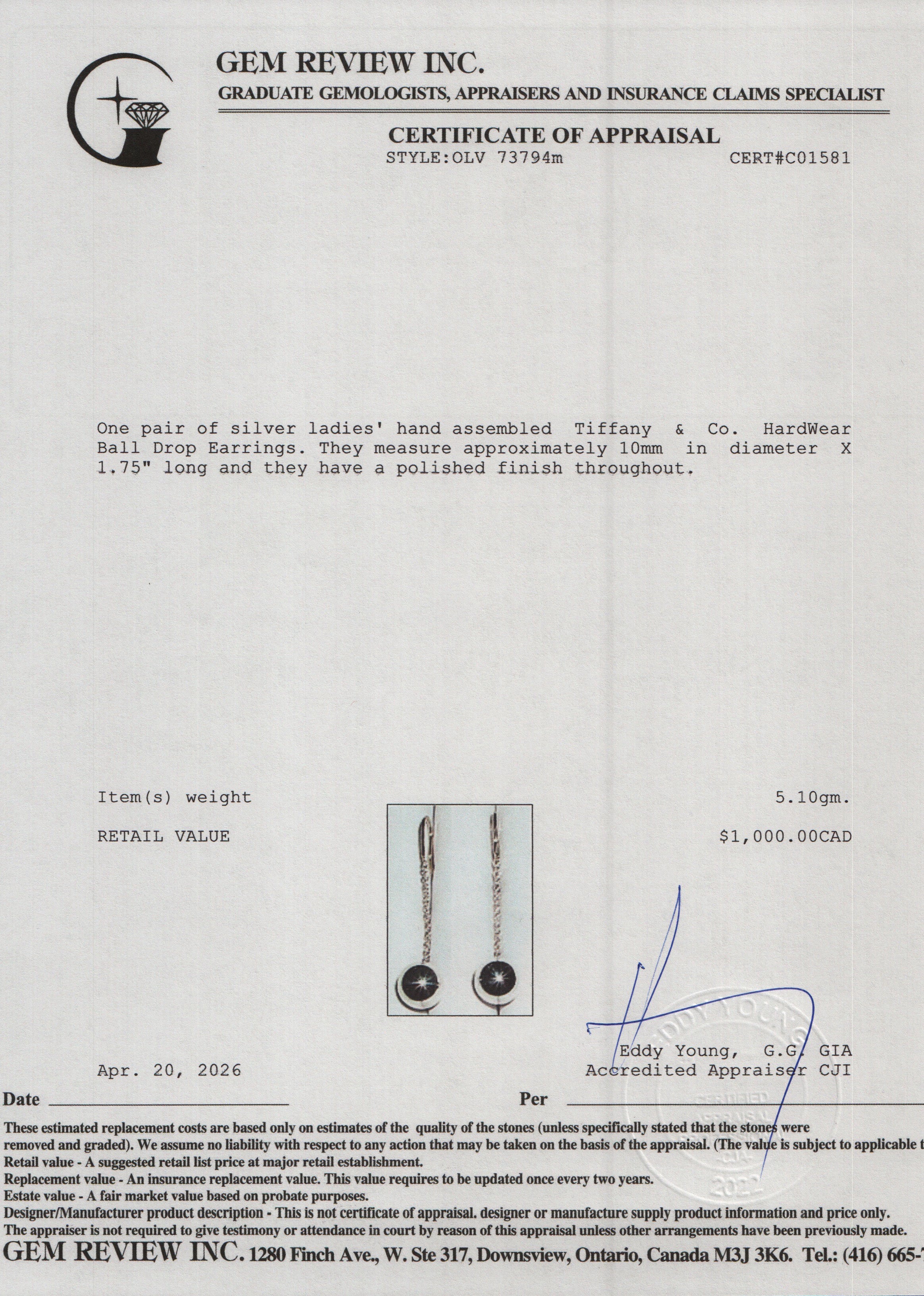 Tiffany & Co. Sterling Silver HardWear Ball Drop Earrings
