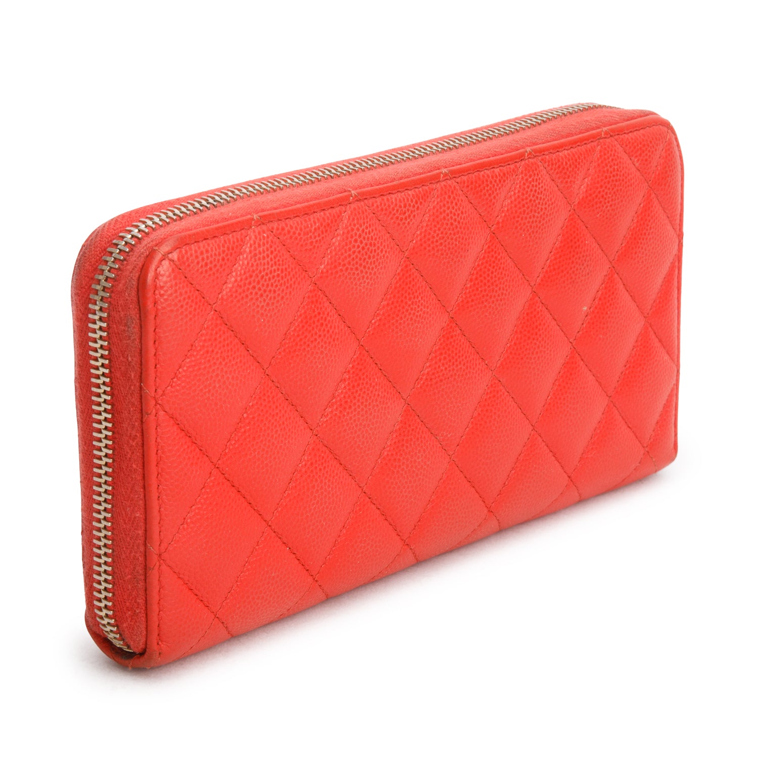 Chanel Red Caviar Quilted Leather Large Gusset Zip Around Wallet