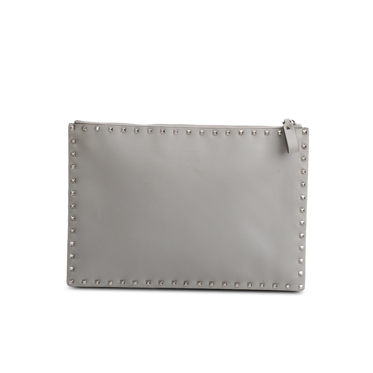 Valentino Grey Glitter Quilted Calfskin Rockstud Clutch