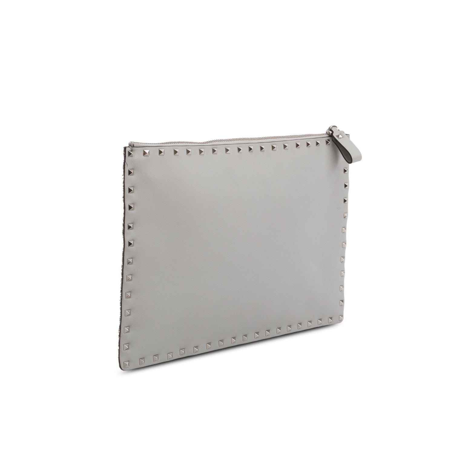 Valentino Grey Glitter Quilted Calfskin Rockstud Clutch