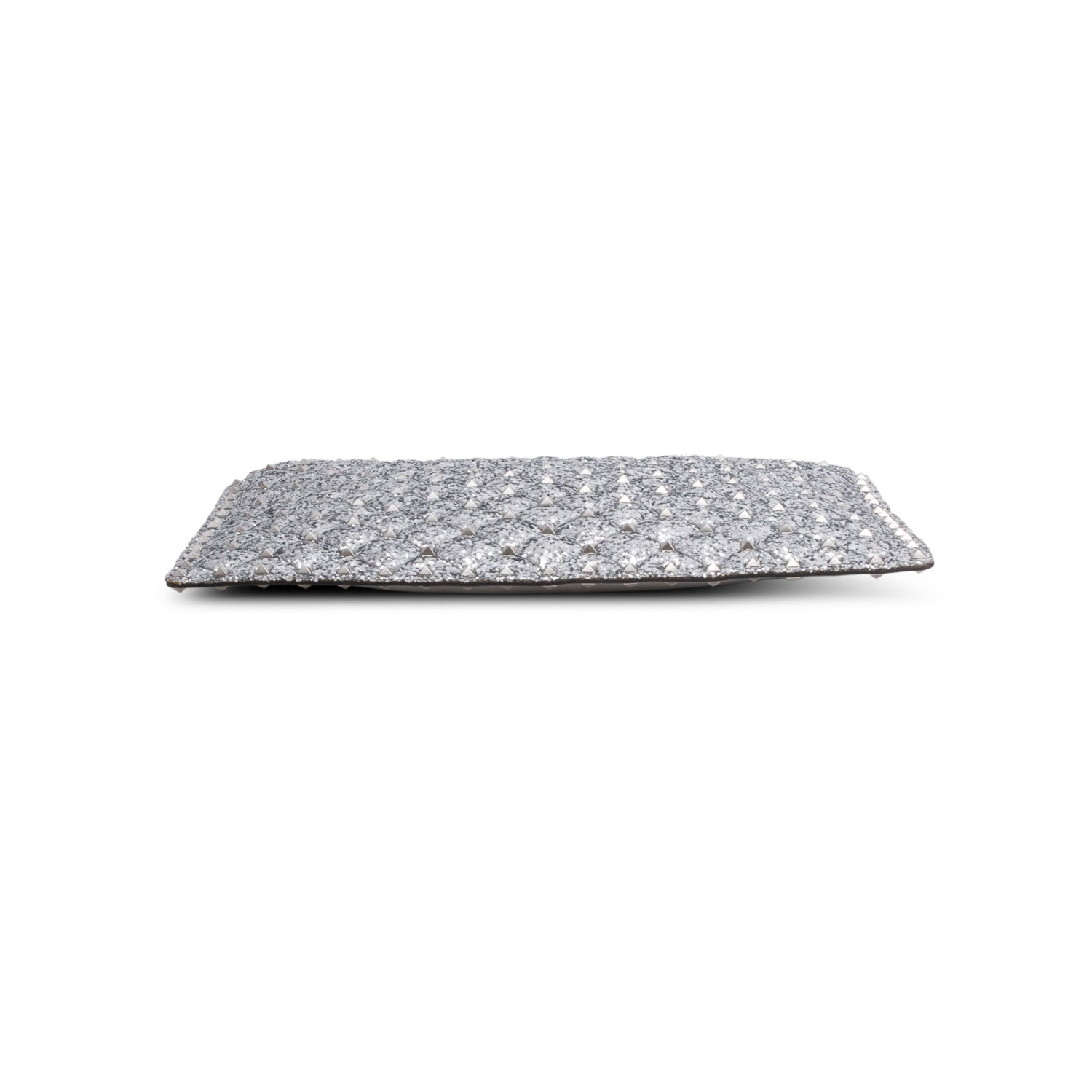Valentino Grey Glitter Quilted Calfskin Rockstud Clutch