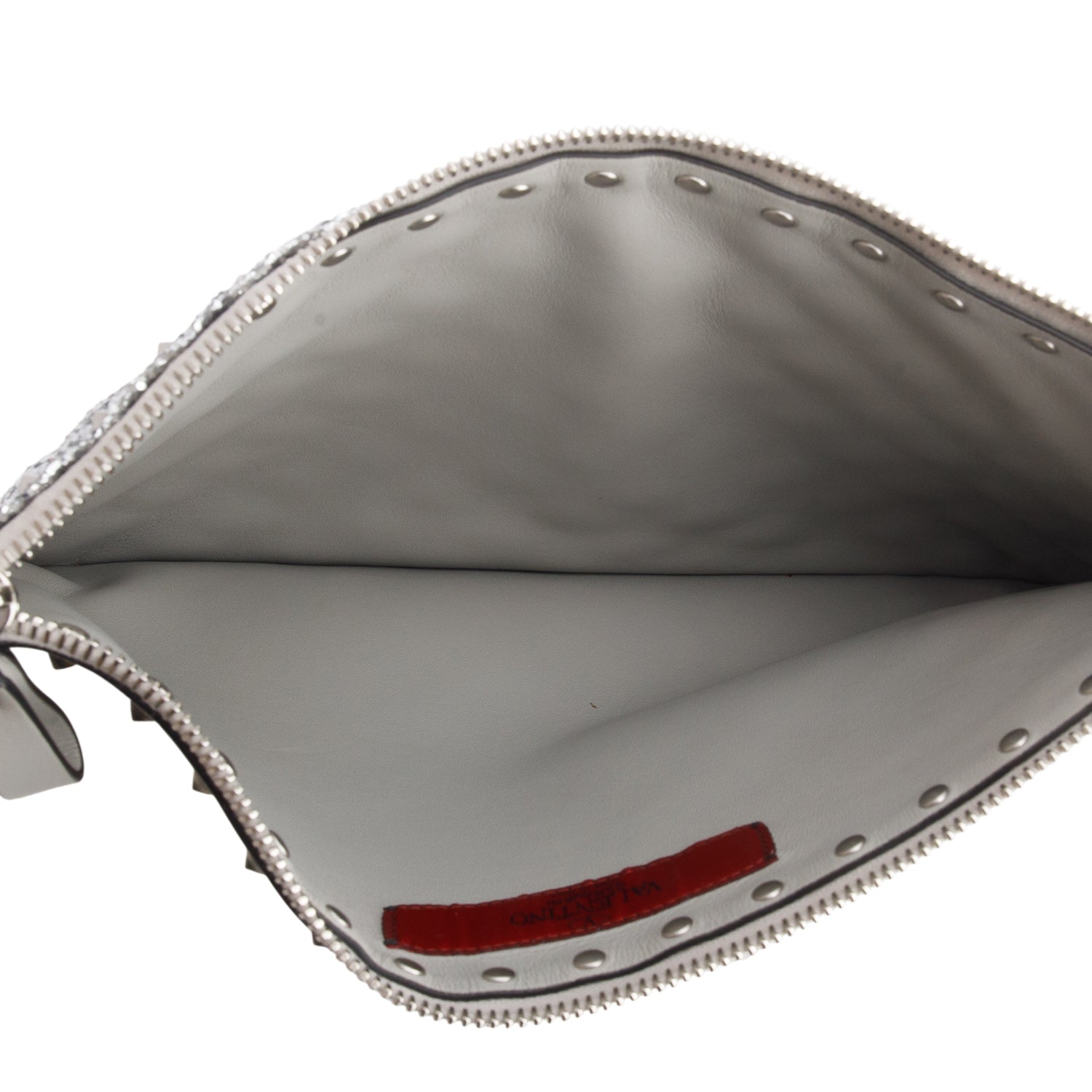 Valentino Grey Glitter Quilted Calfskin Rockstud Clutch