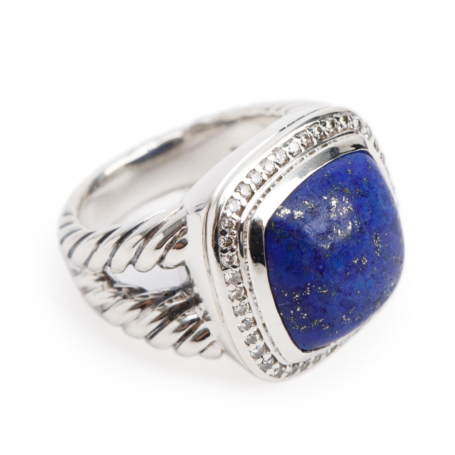David Yurman Sterling Silver Lapis Lazuli & Diamond 14 MM Albion Ring, Size 6.75