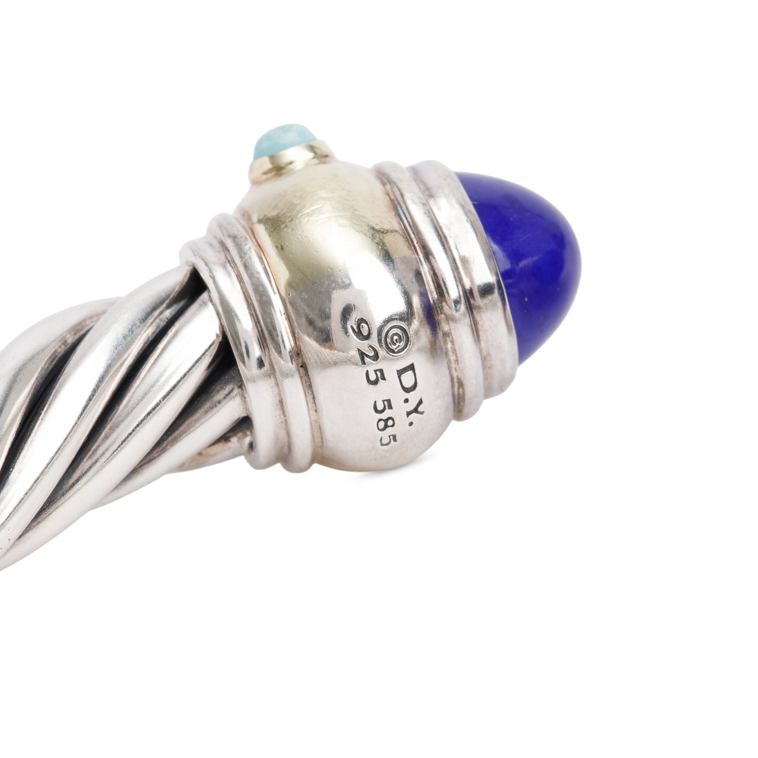 David Yurman Sterling Silver & 14k Yellow Gold Lapis Lazuli & Turquoise Renaissance 10 MM Cable Cuff Bracelet