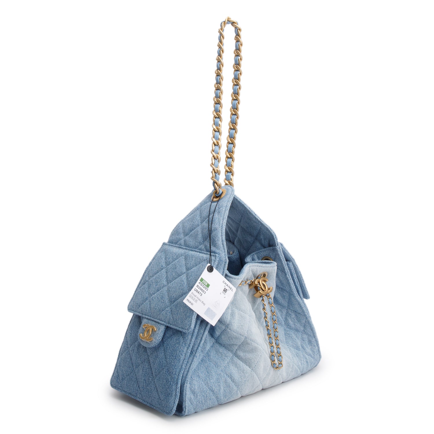 Chanel Blue Washed Denim Quilted Small 25 Handbag w/ Box