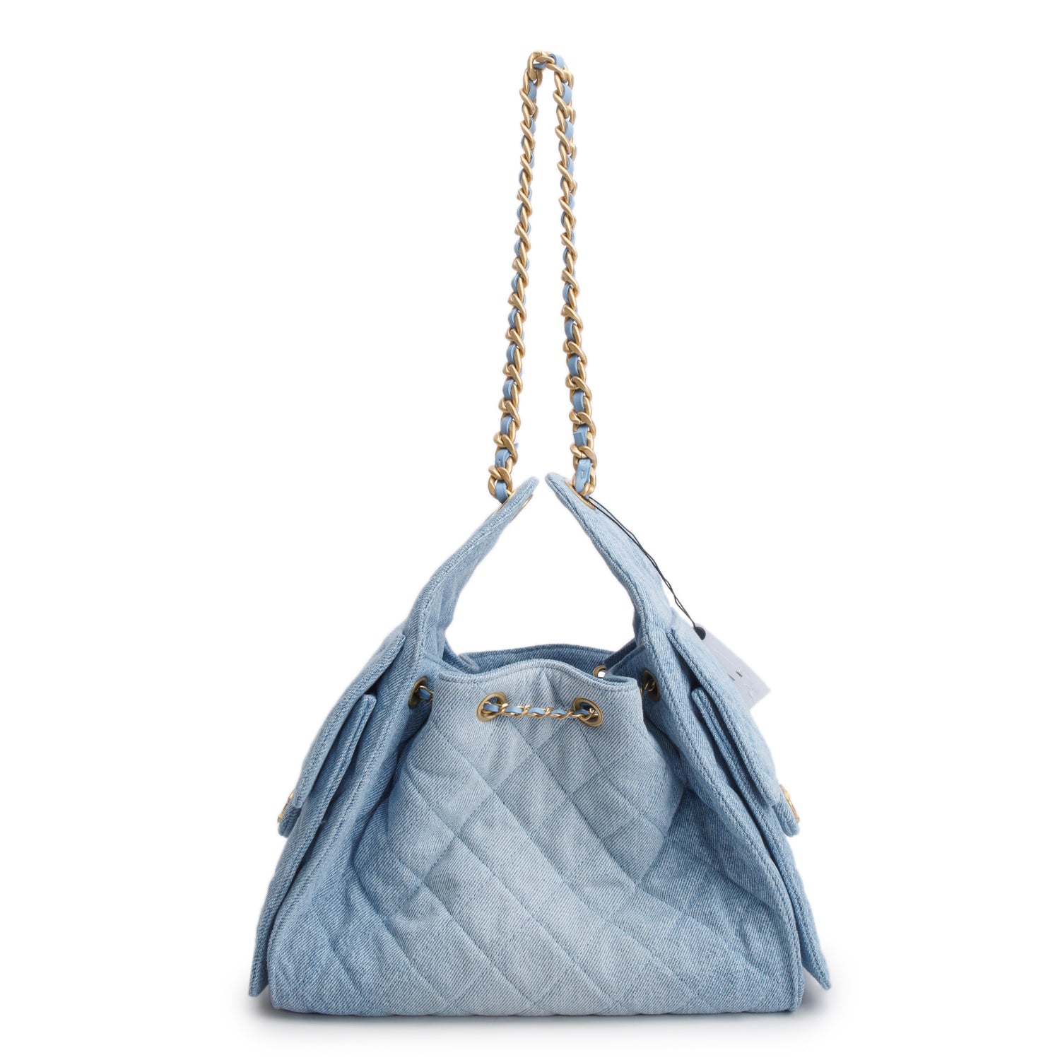 Chanel Blue Washed Denim Quilted Small 25 Handbag w/ Box
