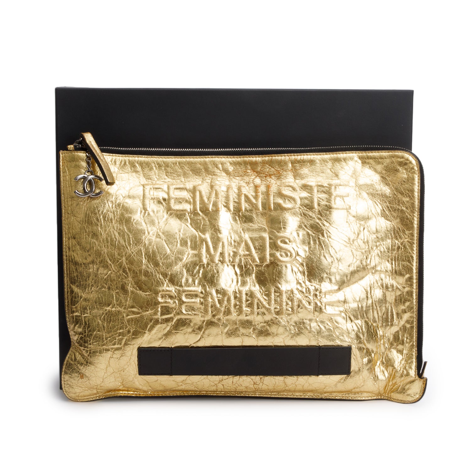 Chanel Gold Crinkled Calfskin 'Feministe mais Feminine' Clutch w/ Box