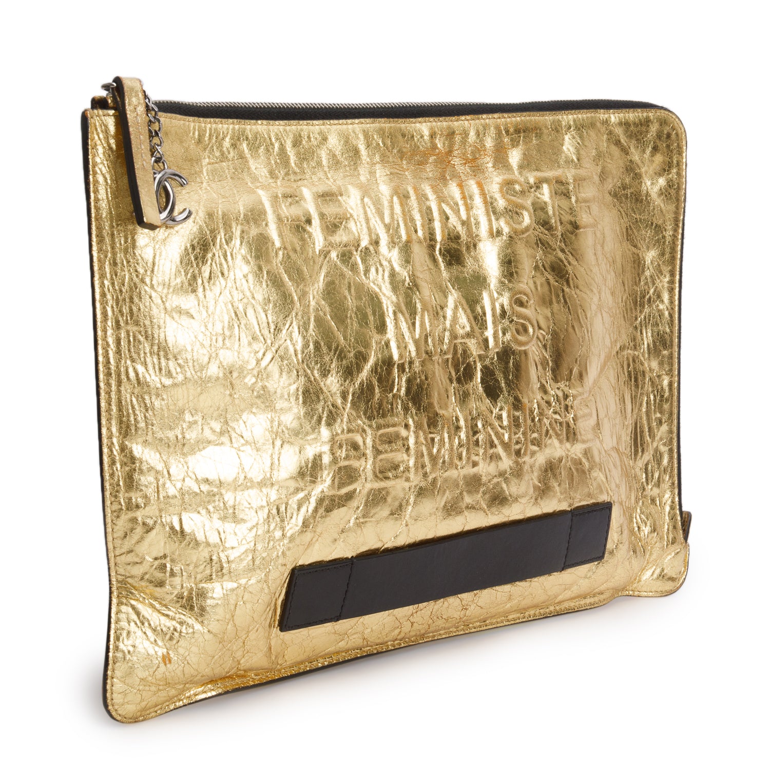 Chanel Gold Crinkled Calfskin 'Feministe mais Feminine' Clutch w/ Box