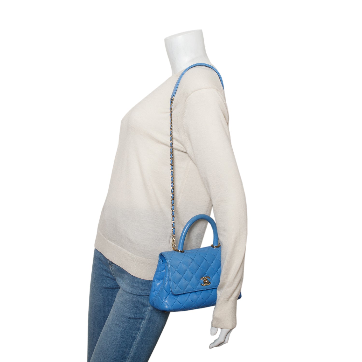 Chanel Blue Caviar Quilted Mini Coco Top Handle Flap Bag