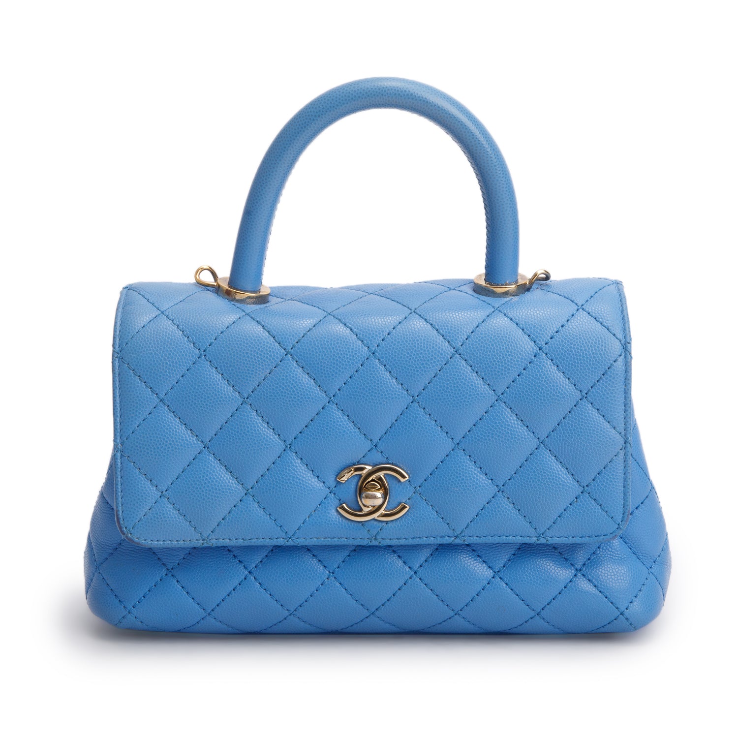 Chanel Blue Caviar Quilted Mini Coco Top Handle Flap Bag