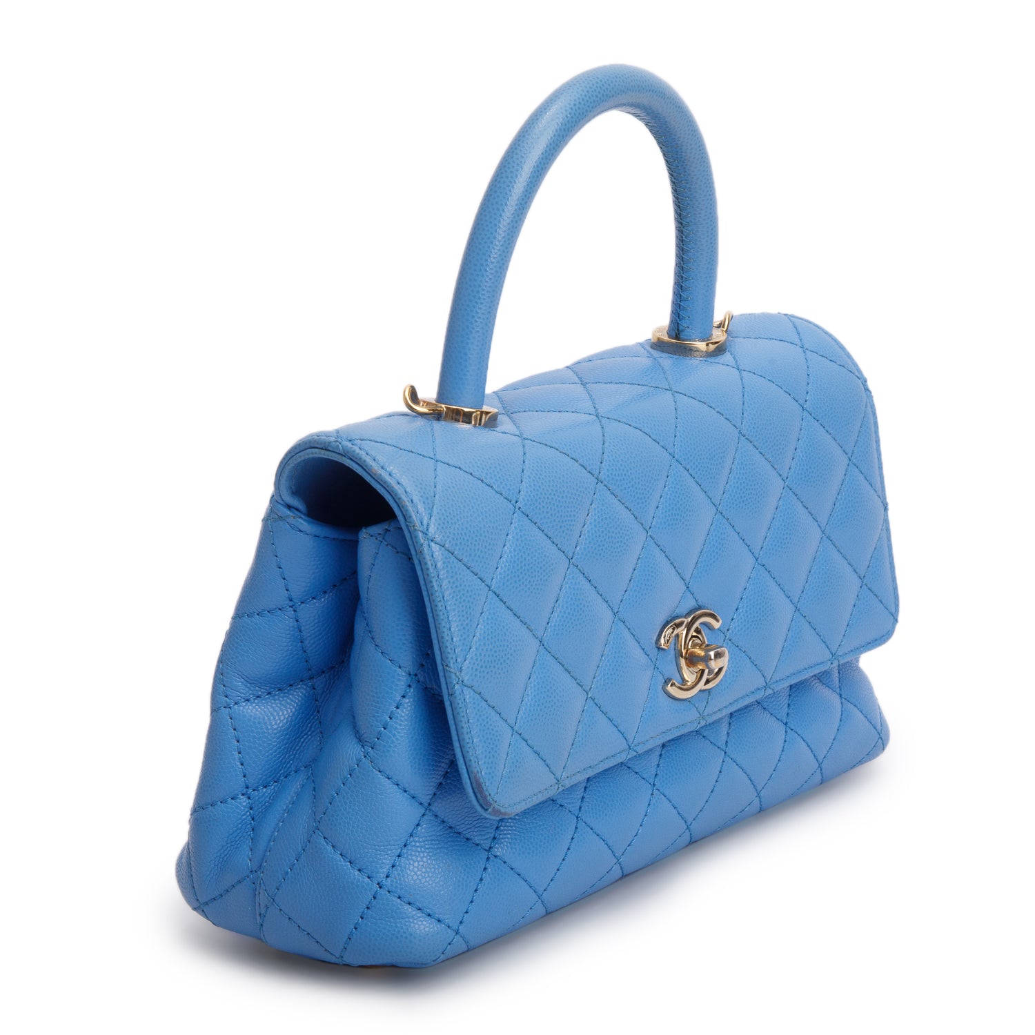 Chanel Blue Caviar Quilted Mini Coco Top Handle Flap Bag