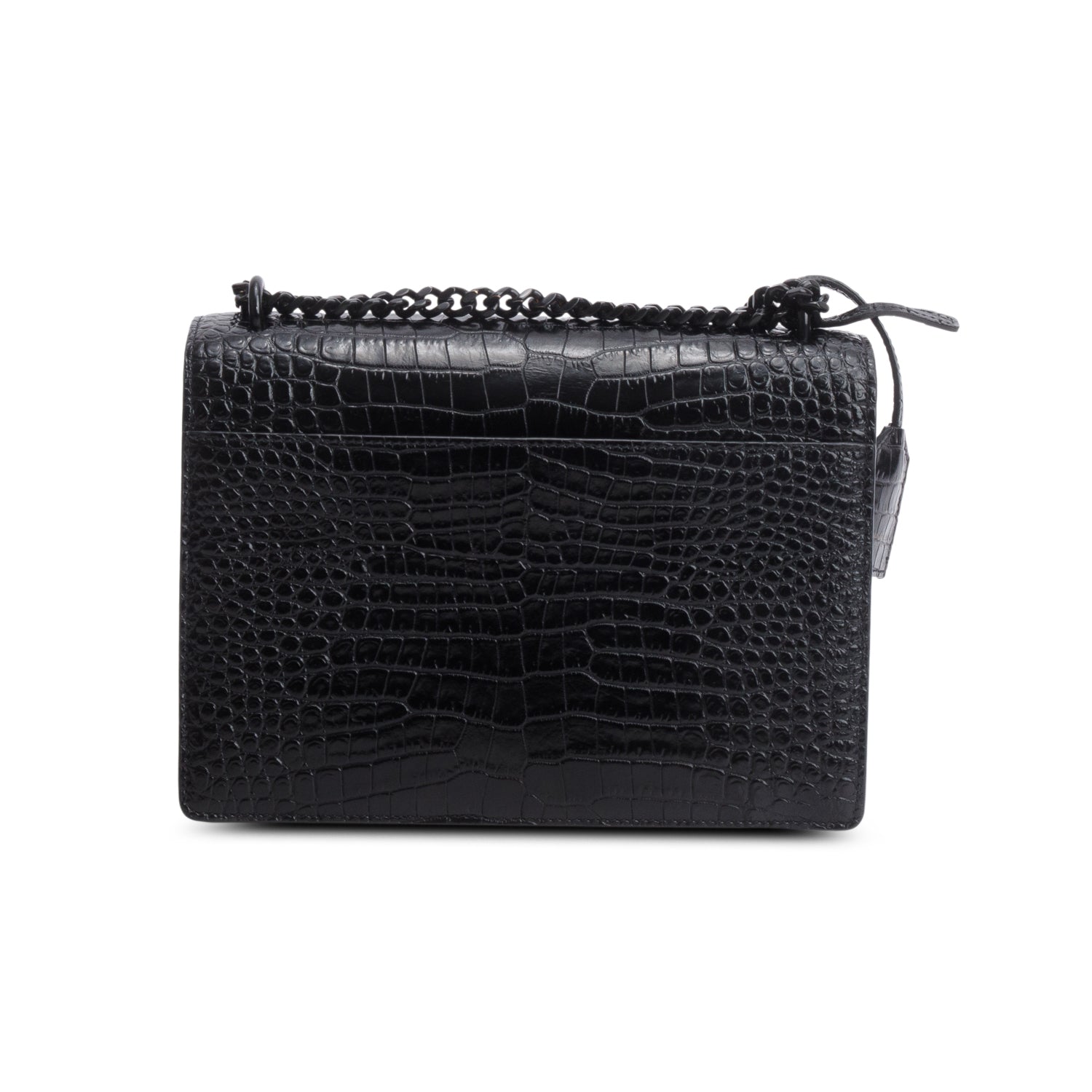 Saint Laurent 2021 Black Croc Embossed Calfskin Monochrome Medium Sunset Bag w/ Box