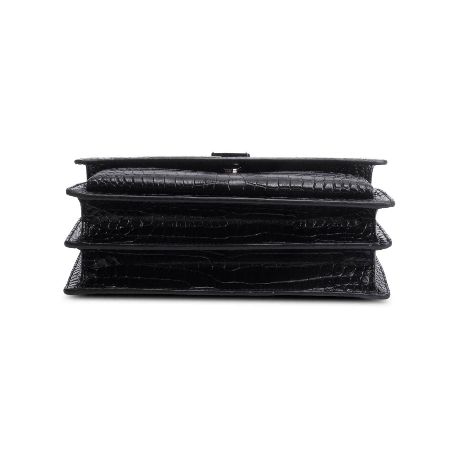 Saint Laurent 2021 Black Croc Embossed Calfskin Monochrome Medium Sunset Bag w/ Box