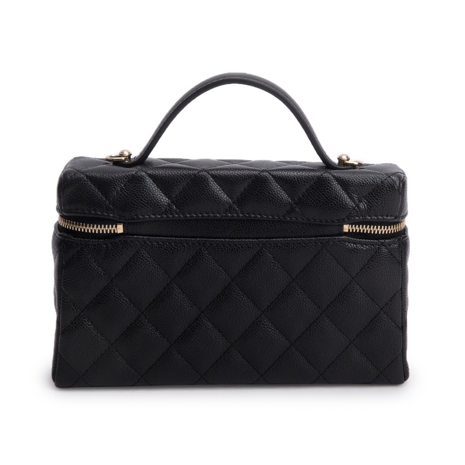 Chanel 2025 Black Caviar Quilted Top Handle Slim Vanity w/ Box, Receipt & Chain